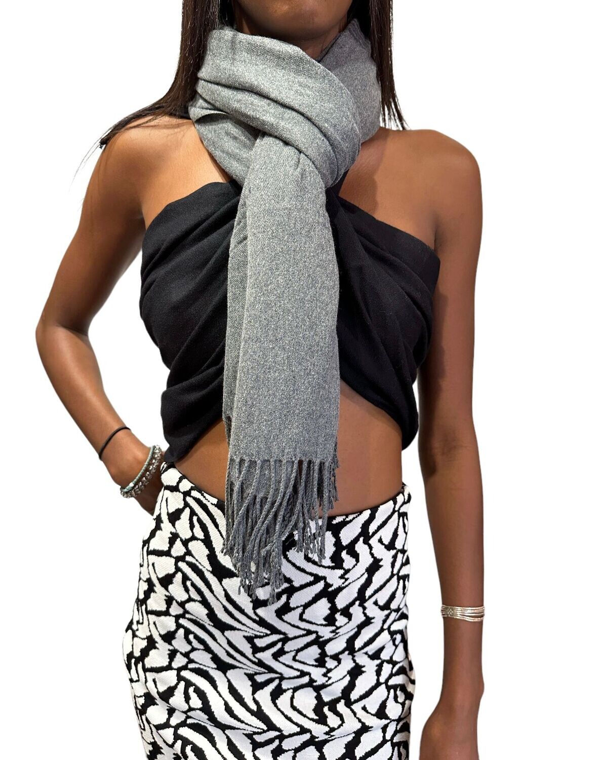Echarpe 180x70 cm 30% Cachemire Gris Foncé