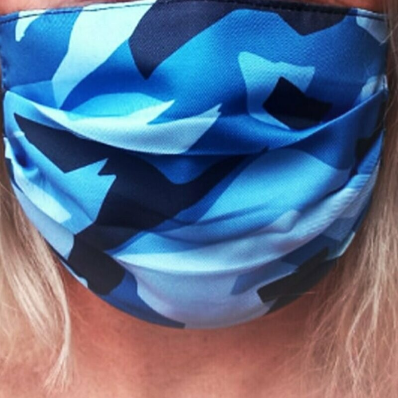 Máscara Camuflada Azul Lavável e Reutilizável com Tecido Duplo 100% Poliéster