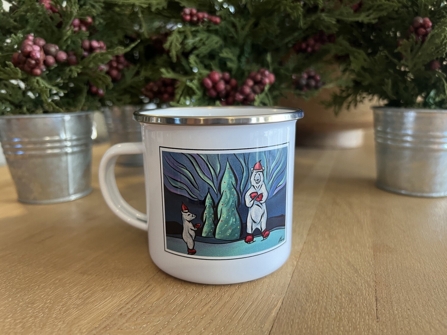 Christmas Mug - Polar Bears Skating Under The Northern Lights