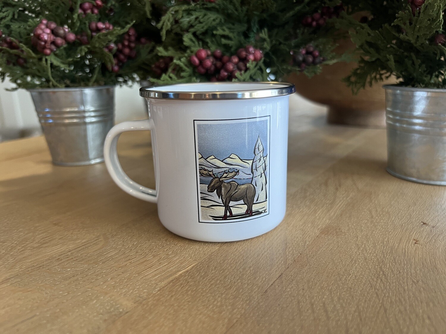Christmas Mug - Moose Skiing & Christmas Lights Tangled In His Antlers