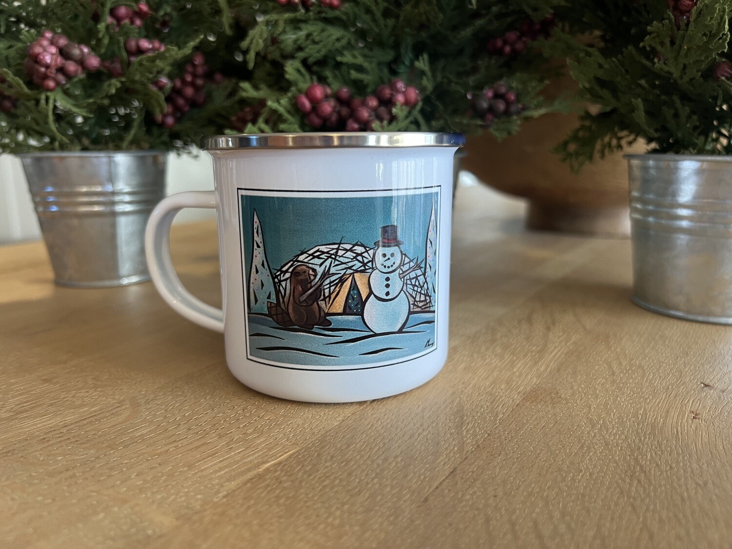 Christmas Mug - Beaver Building A Snowman Friend