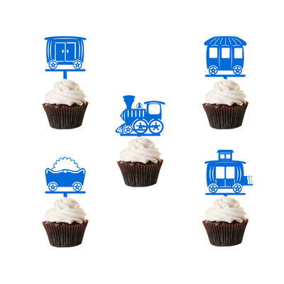 Children's Birthday Cup Cake Toppers Set Design 2 - 10 x Trains