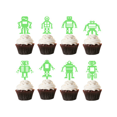 Children's Birthday Cup Cake Toppers Set Design 3 - 8 x Robots