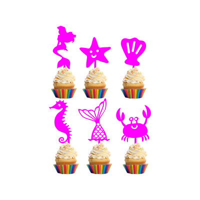 Children's Birthday Cup Cake Toppers Set Design 4 - 6 x Mermaid