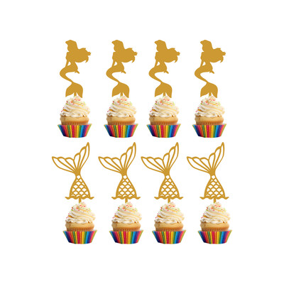 Children's Birthday Cup Cake Toppers Set Design 4 - 8 x Mermaid