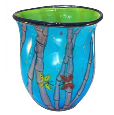 Coloured Glass Bamboo Artist Vase by Zibo