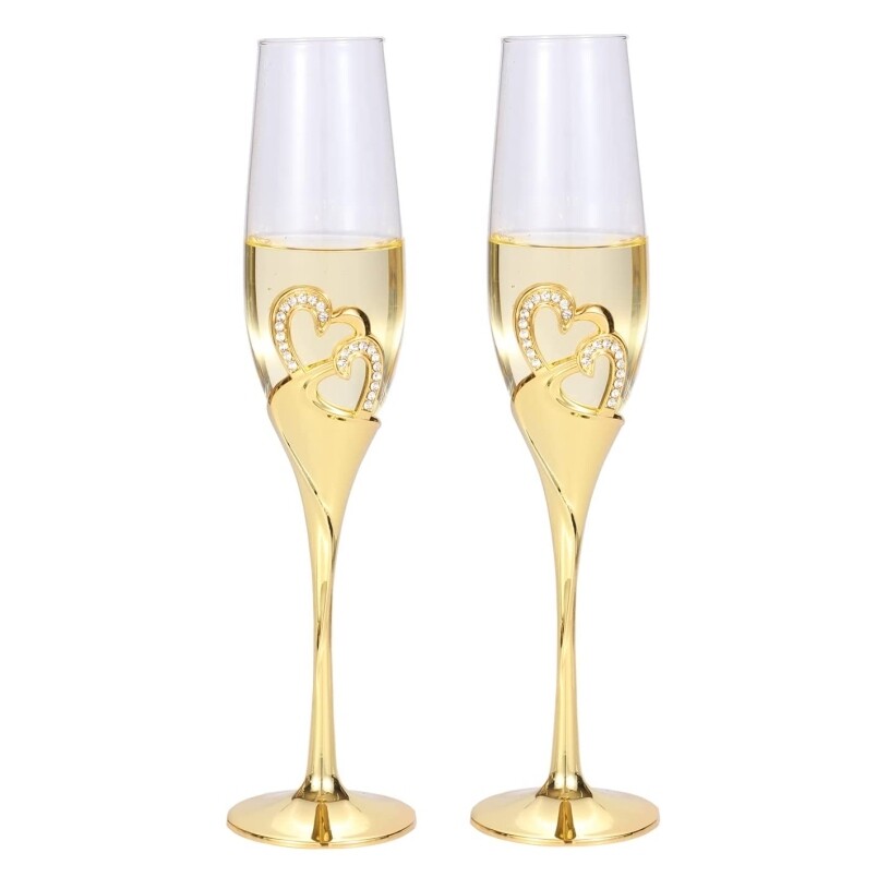 Gold Heart Toasting Flutes