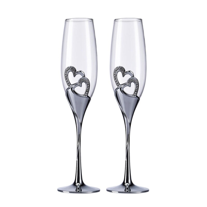 Silver Heart Toasting Flutes