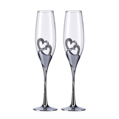 Silver Heart Toasting Flutes
