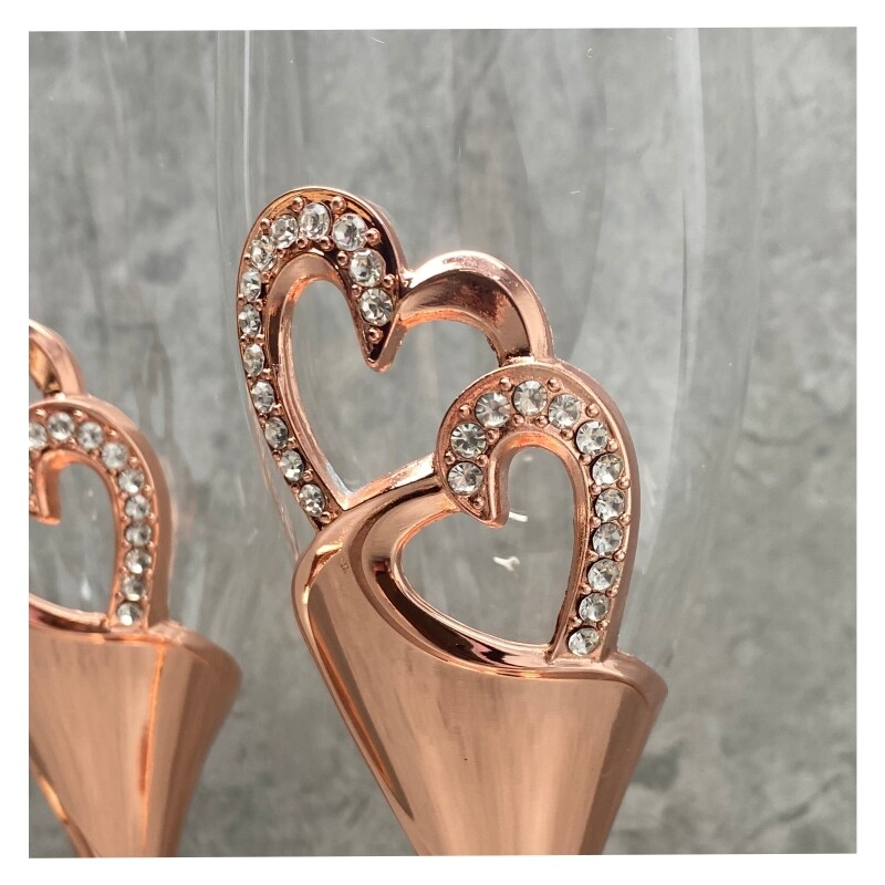 Rose Gold Heart Flutes Pair