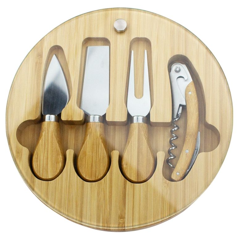 Glass/Bamboo 5 pce Cheese Set