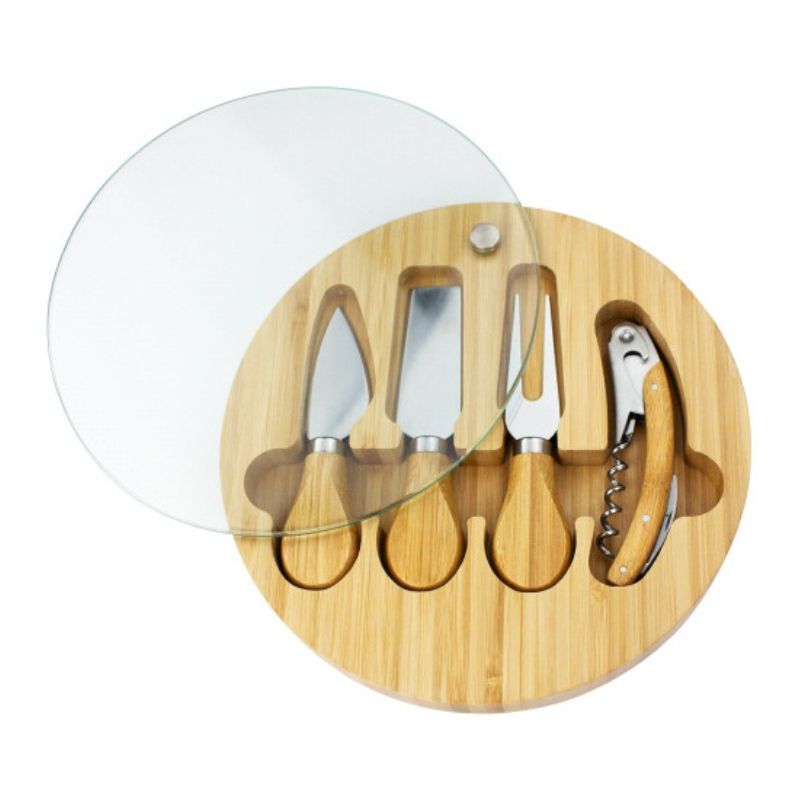 Glass/Bamboo 5 pce Cheese Set