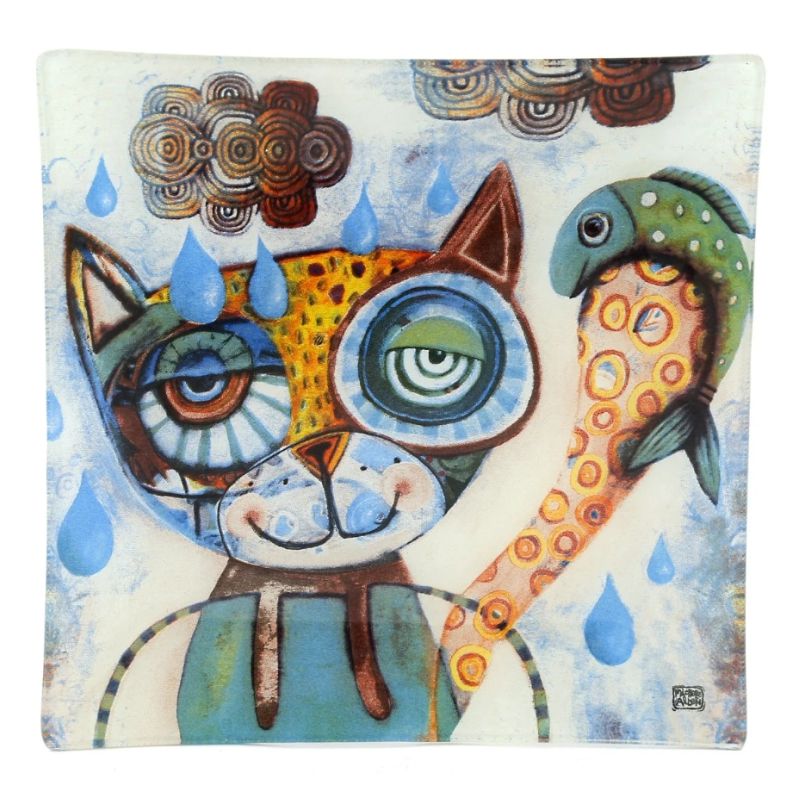 Quirky Cat Glass Plate