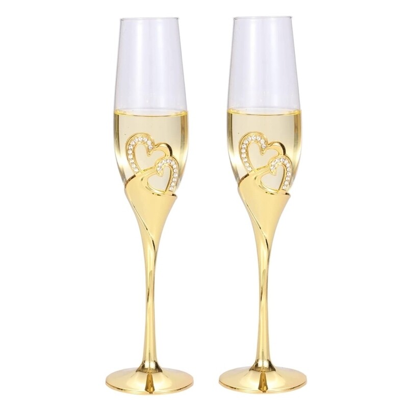 Gold Heart Toasting Flutes