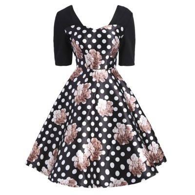 Sweetheart Floral Polka Dot Dress Size 12