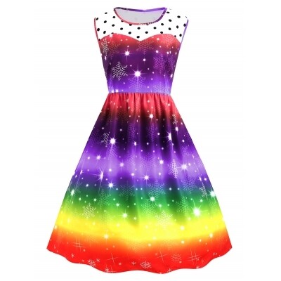 Xmas Snowflake Red Rainbow Dress Size 20