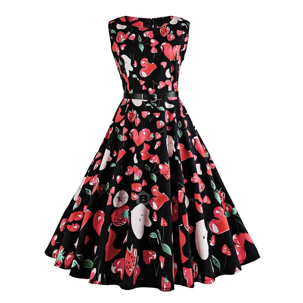 Strawberry Print  Retro Vintage Hepburn Dress Size 12