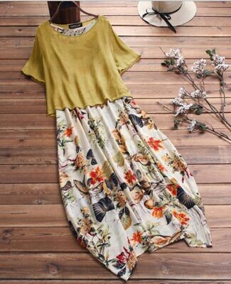Mustard Boho Floral Layered  Tunic Dress & Top  Size 20 - 22