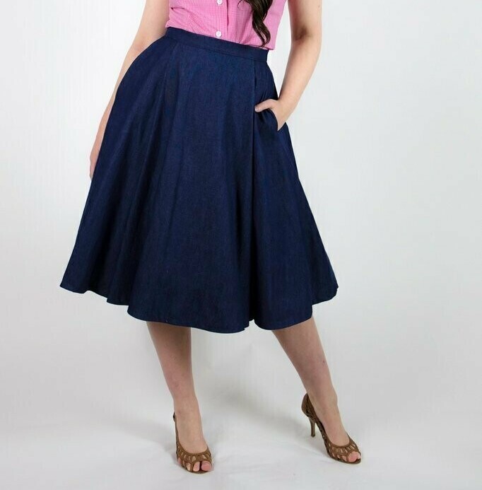 Penelope Navy Denim Skirt Vanessa Kelly  Size 16-18