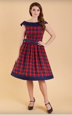 Cindy Red & Navy Tartan Dress Size 18
