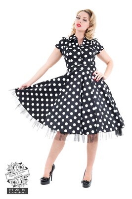 Black White Polka Large Dot Tea Dress  Size 10