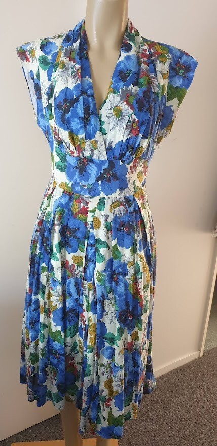 Blue Blossoming Poppies Retro Dress  Size 10