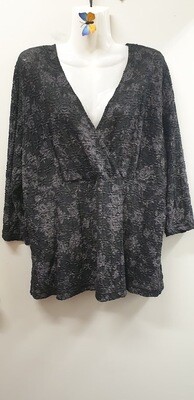 Sara Black & Silver Embossed Lace Blouse Size 16-18