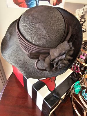 Black Wide Brim Hat with rose decoration