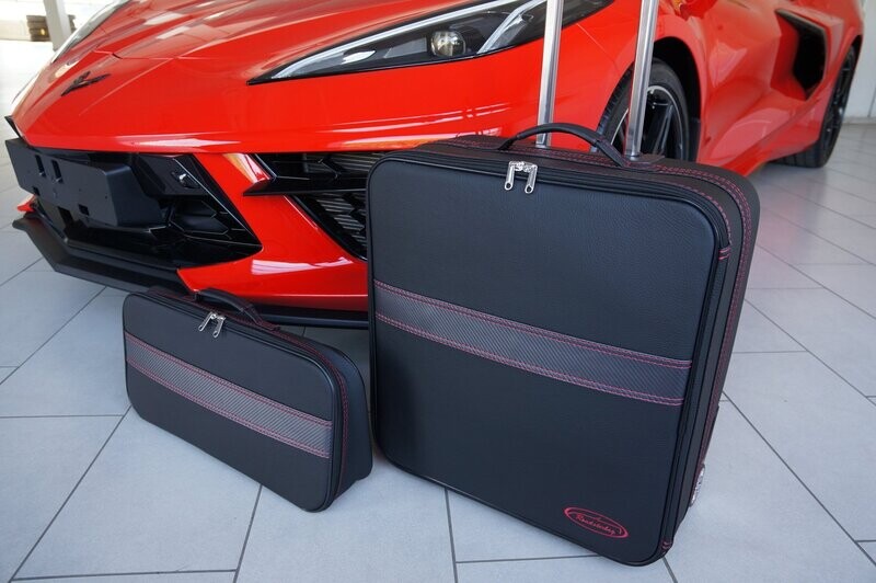 Roadsterbag kofferset Chevrolet Corvette C8 voorzijde Rode naad (EU + US versie)