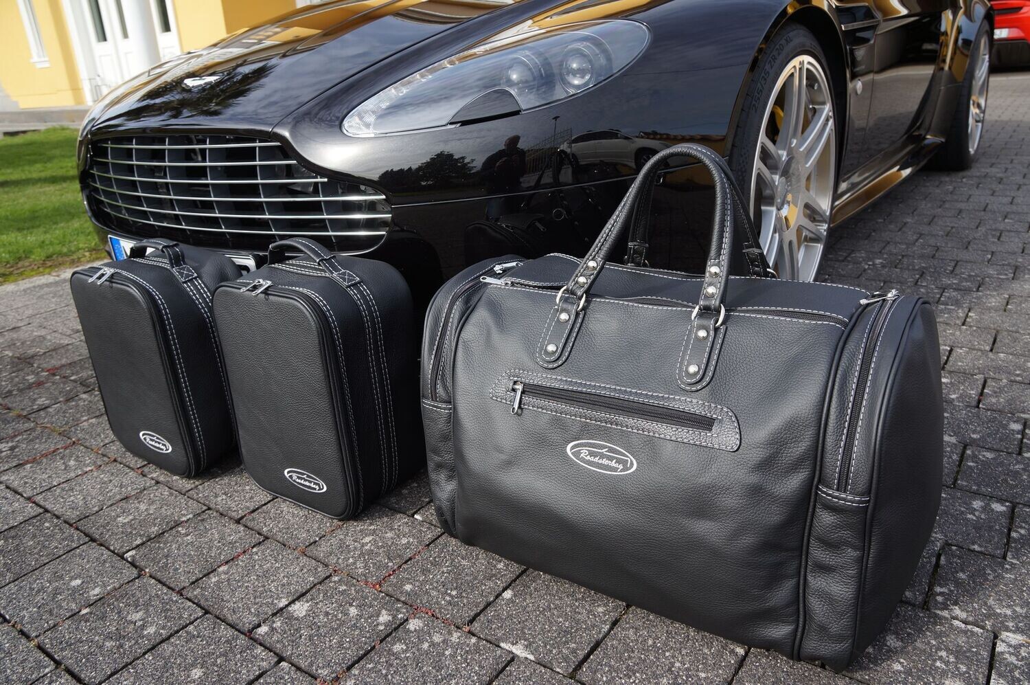 Roadsterbag suitcase set Aston Martin V12 Vantage Roadster 3-piece Black leather