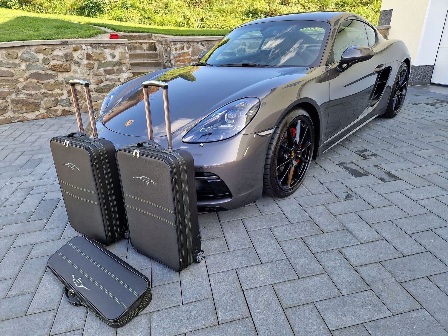 Roadsterbag suitcase set Porsche Cayman 718 front (partial leather) + Logo