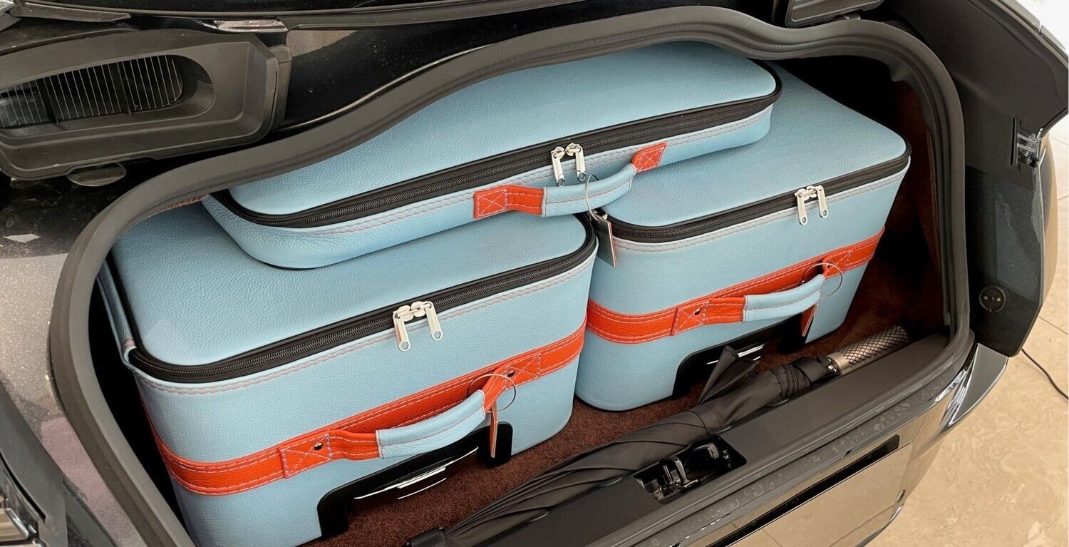 Roadsterbag suitcase set Aston Martin DB12 Coupe 3-piece Sky Blue leather