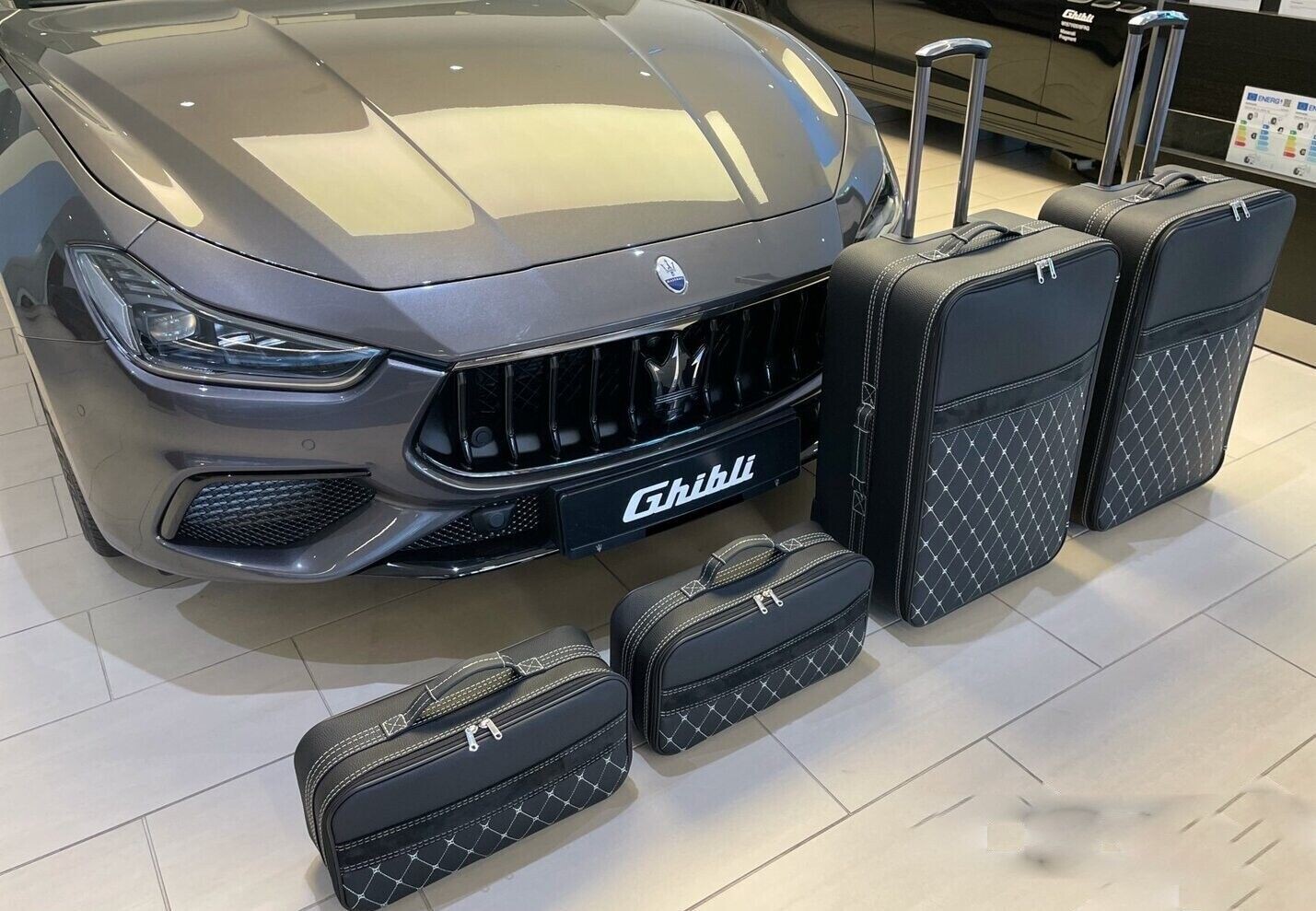 Roadsterbag kofferset Maserati Ghibli 4-pcs Leder Zwart