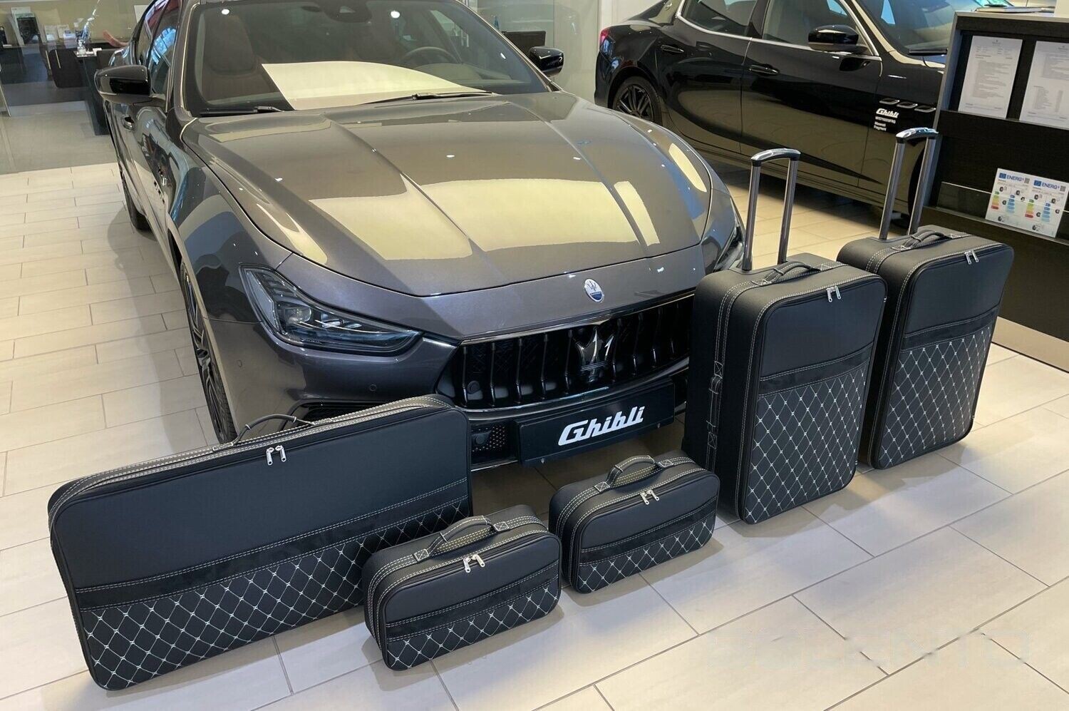 Roadsterbag kofferset Maserati Ghibli 5-pcs Leder Zwart