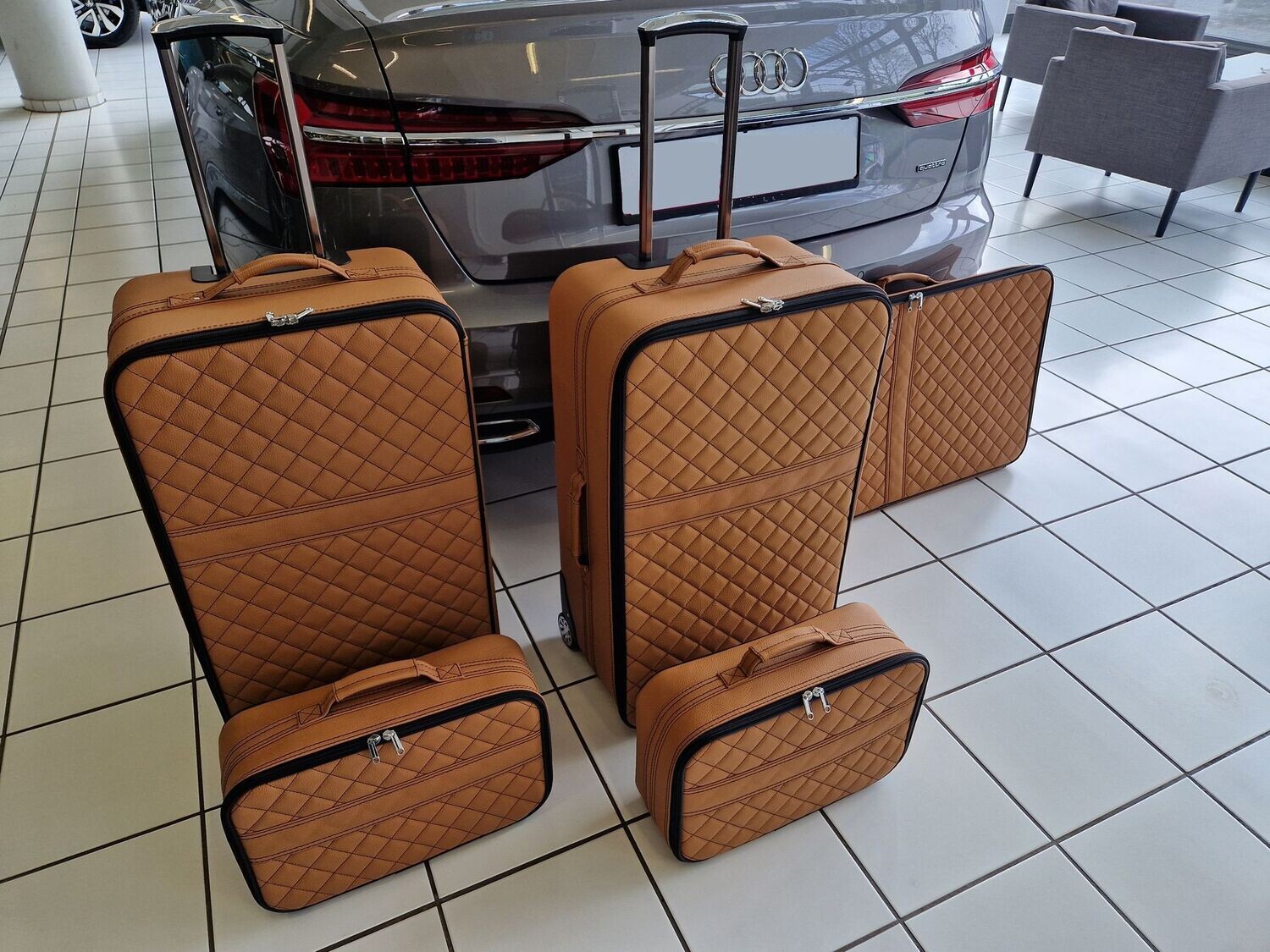 Roadsterbag suitcase set Audi A8L (Type D5) 2017- (5-piece) Full leather Sabbia