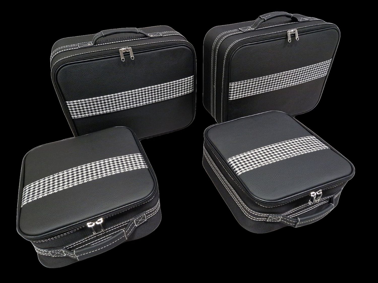 Roadsterbag suitcase set Porsche 992 rear seat in leather with Pepita striping