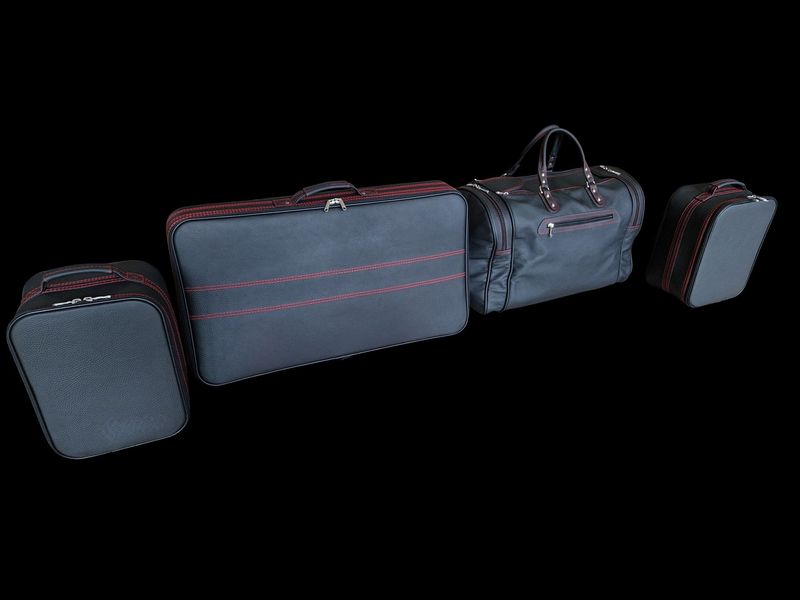 Roadsterbag suitcase set Aston Martin V8 Vantage Coupe leather with Red seams (4-pcs)