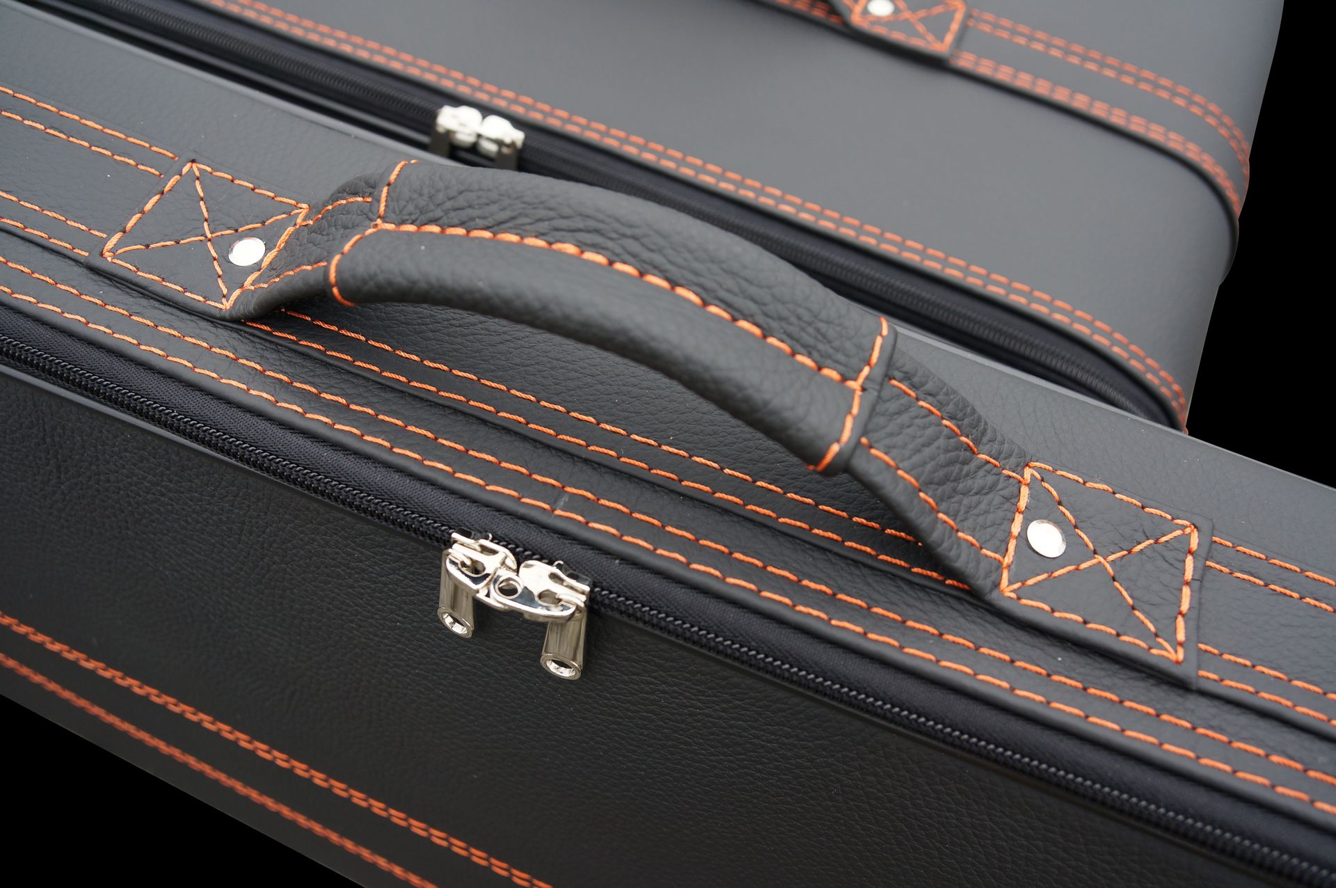 Roadsterbag kofferset Audi R8 Spyder vanaf 2015- leder Zwart (Nero) + Oranje naden (2-dlg)