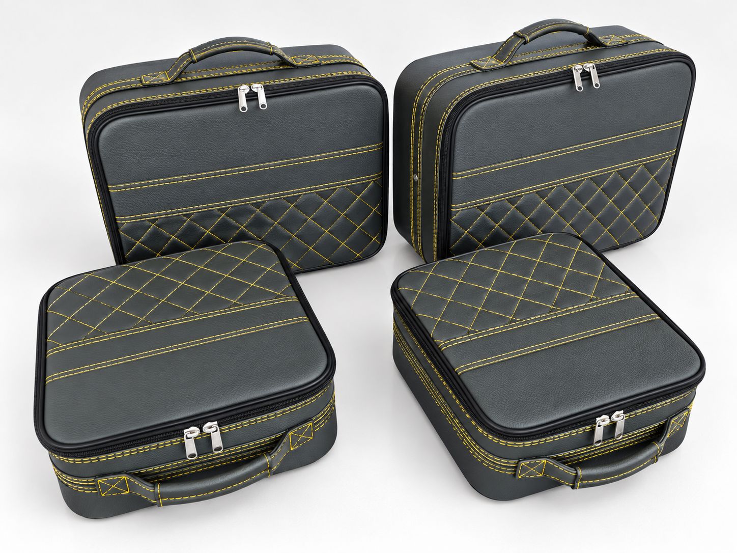 Roadsterbag suitcase set Porsche 992 rear seat in Black leather + Diamond pattern yellow