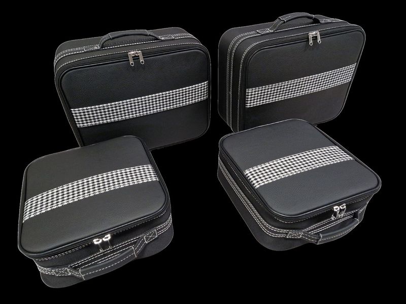 Roadsterbag suitcase set Porsche 992 rear seat in leather with Pepita striping