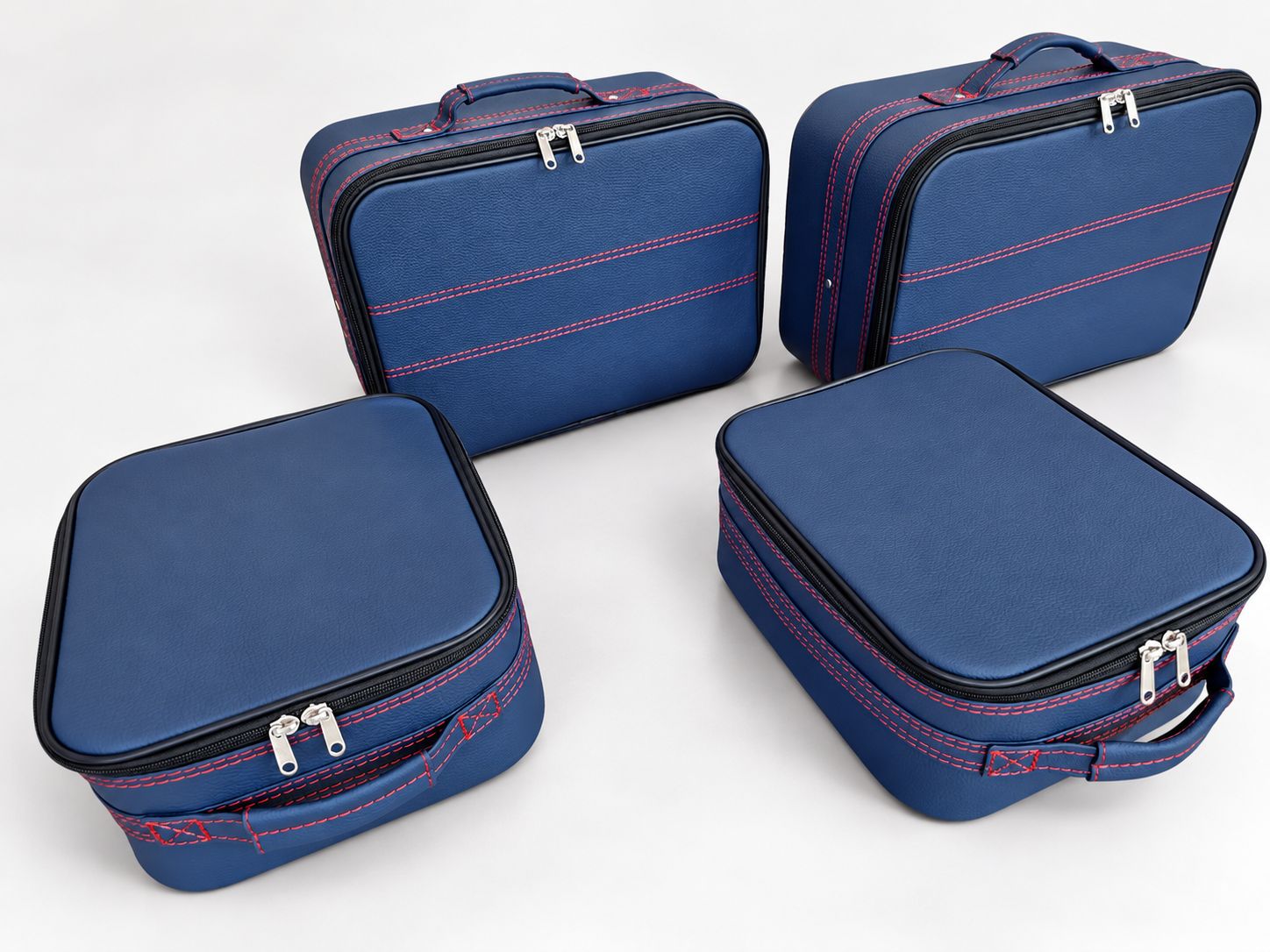 Roadsterbag suitcase set Porsche 992 rear seat in Kobalt leather + Red stitching