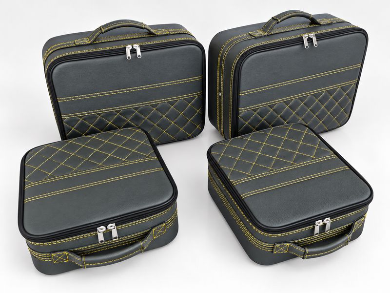 Roadsterbag suitcase set Porsche 991 rear seat in Black leather + Diamond pattern yellow