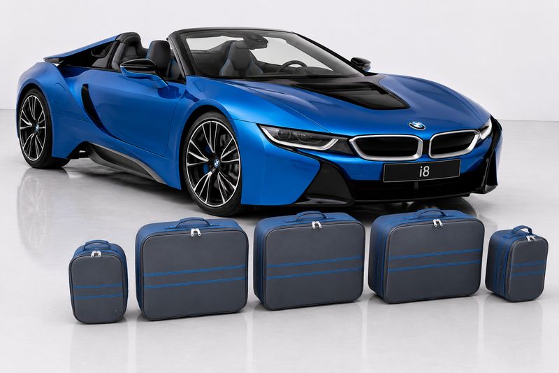 Roadsterbag suitcase set for BMW i8 Cabriolet with blue seams