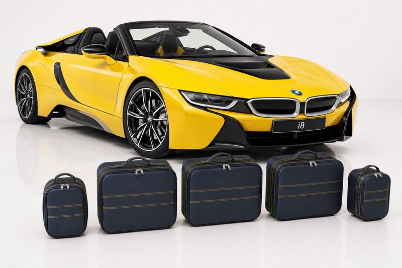 Roadsterbag suitcase set for BMW i8 Cabriolet with yellow seams (5-pcs)