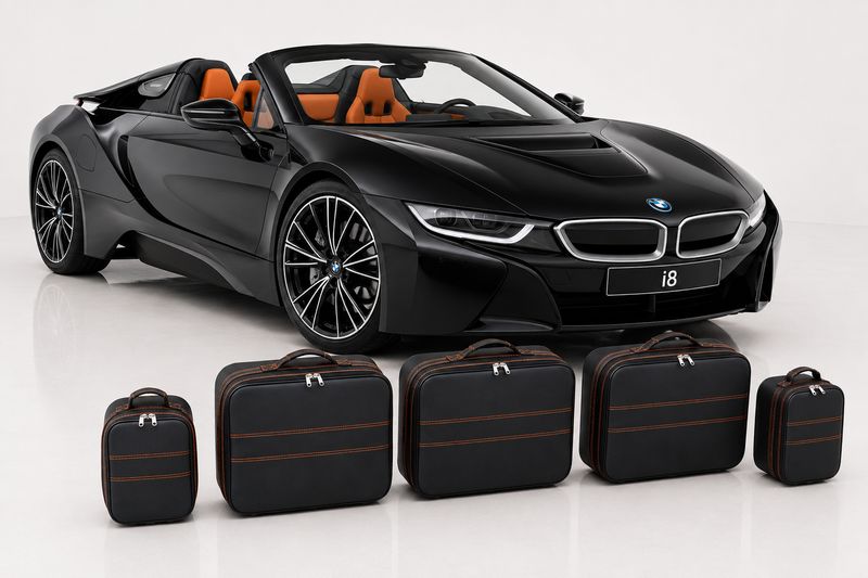 Roadsterbag suitcase set for BMW i8 Cabriolet with oranje seams