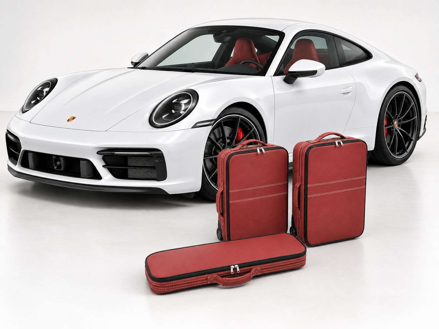 Roadsterbag suitcase set Porsche 992 (also GTS/GT3) front (full leather) Cherry (3-pcs)