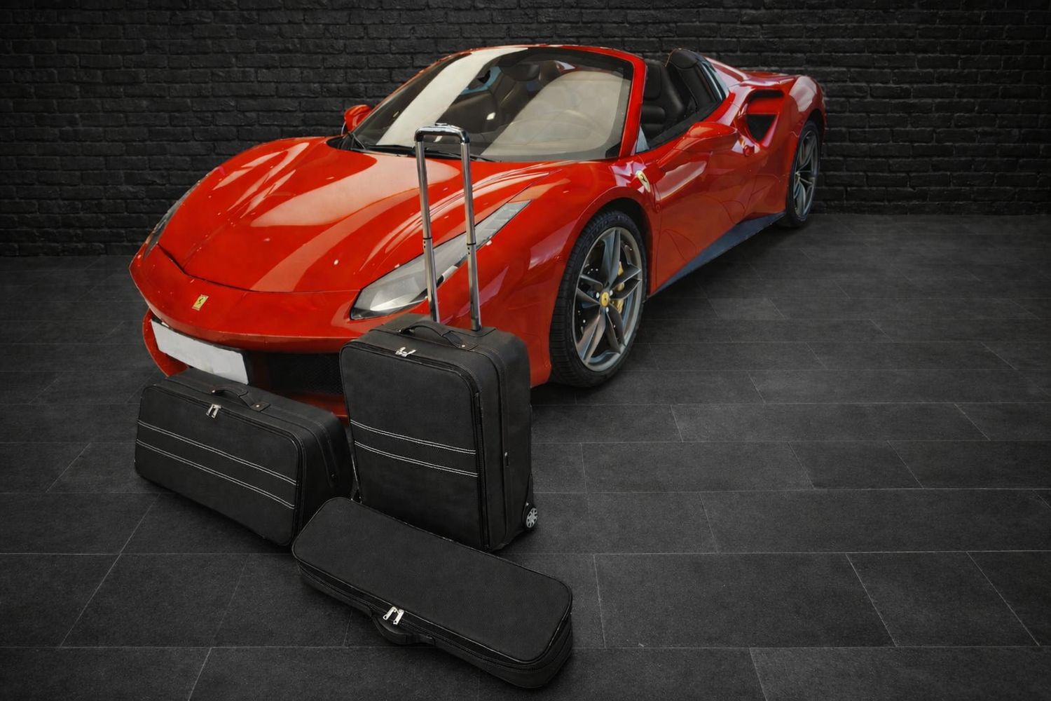 Roadsterbag kofferset Ferrari 488 Spider + zilverwitte stiknaden (3-dlg)