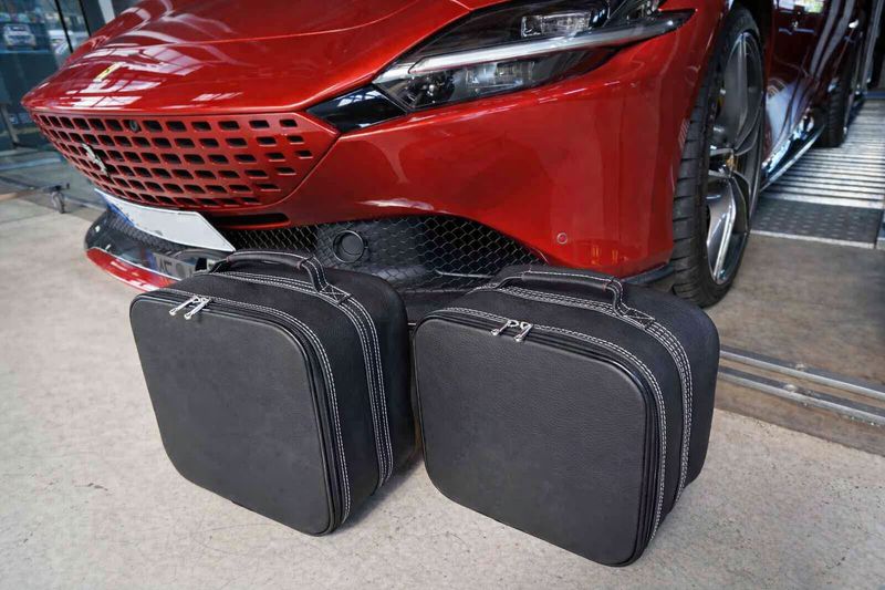 Roadsterbag suitcase set Ferrari Roma back seat + Silverwhite seams (2-pcs)
