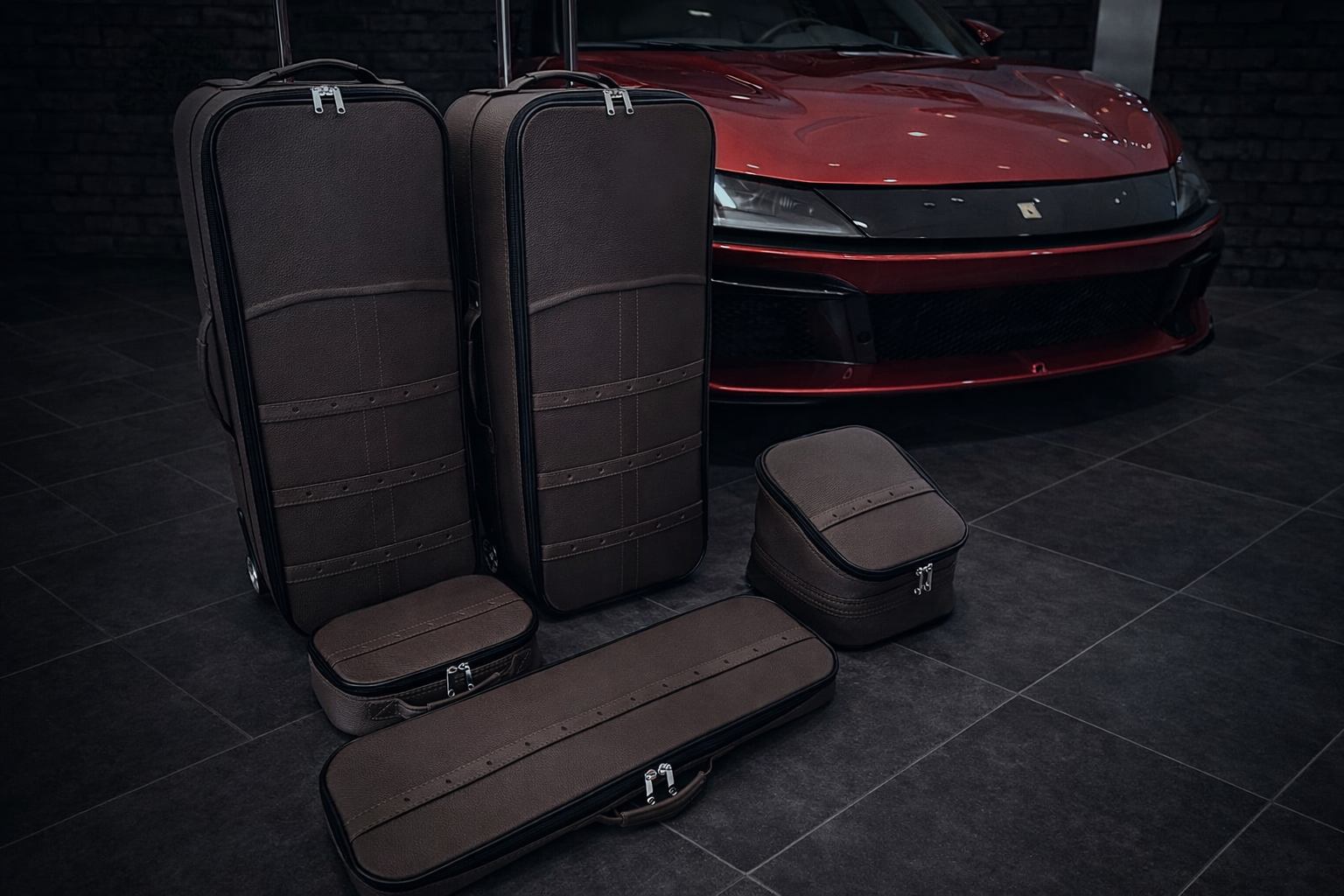 Roadsterbag kofferset Ferrari 12Cilindri Spider (zonder Subwoofer) Espresso leder (5-dlg)