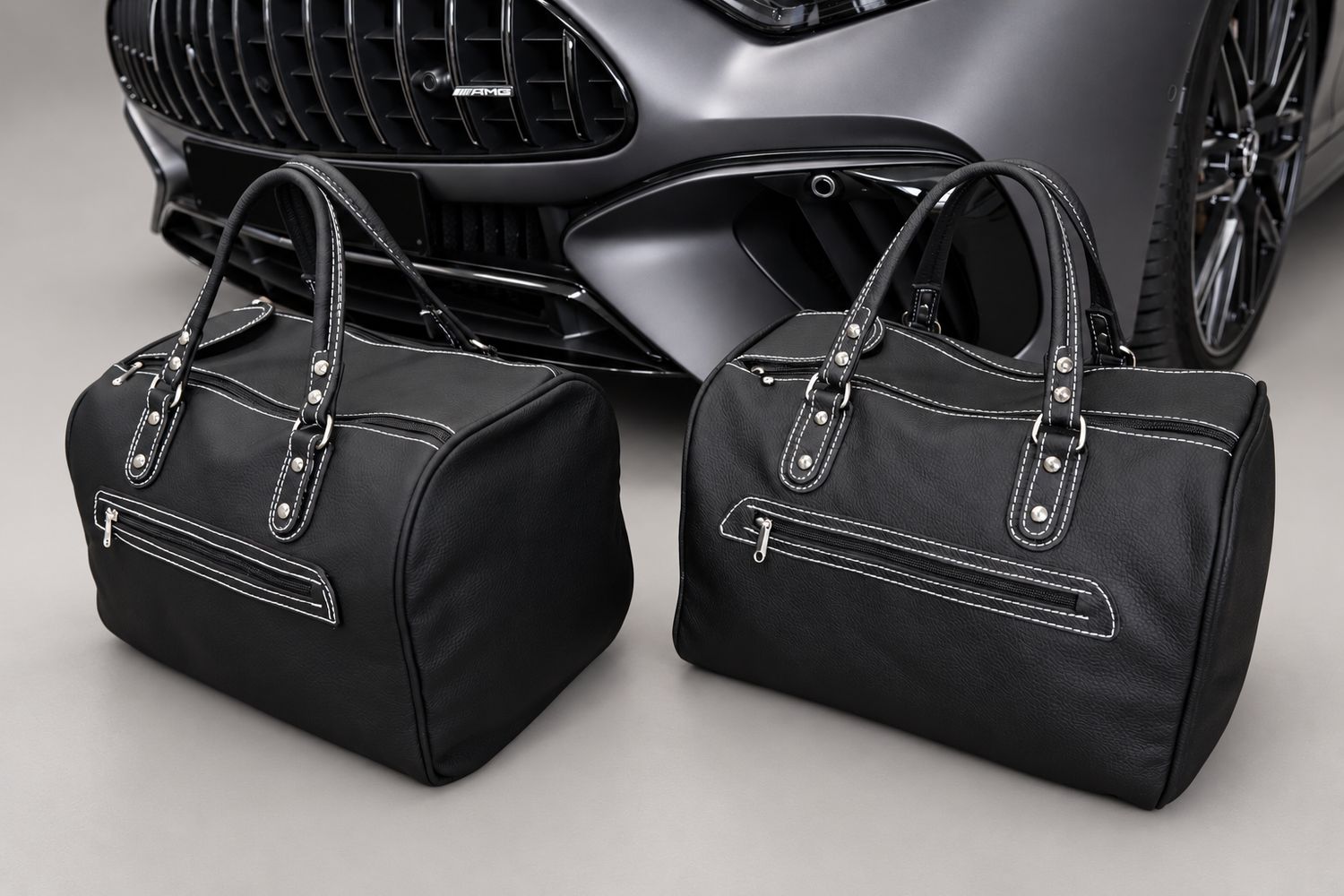 Roadsterbag rear seat bag set Mercedes SL R232 leather with Silverwhite seams